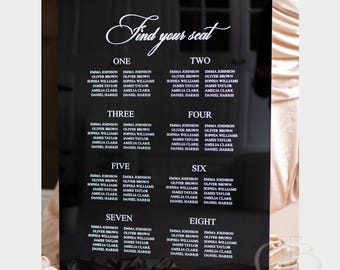 Personalised Black White Acrylic Seating Chart | Modern Wedding Table Plan