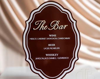 Ornate Brown Acrylic Bar Sign | Old Money Wedding Menu | Vintage Reception Signage