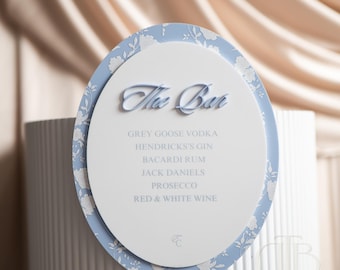Dusty Blue Floral Wedding Bar Menu Sign | Elegant Acrylic Drink Signage