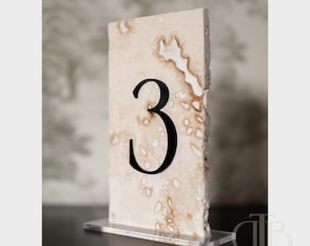 Travertine Stone Table Numbers | Natural Wedding Decor, Elegant Acrylic Numbering
