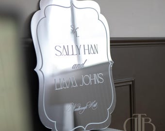 Personalised Mirror Acrylic Wedding Welcome Sign | UV Printed Chrome Trend Board