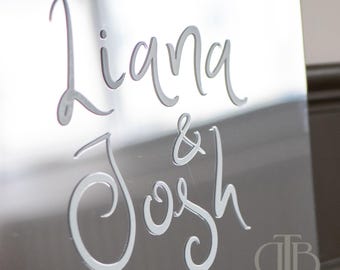 Personalised Mirror Acrylic Wedding Welcome Sign | UV Printed Chrome Trend Board