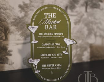 Personalised Martini Bar Sign | Modern Wedding Cocktail Menu Acrylic Sign