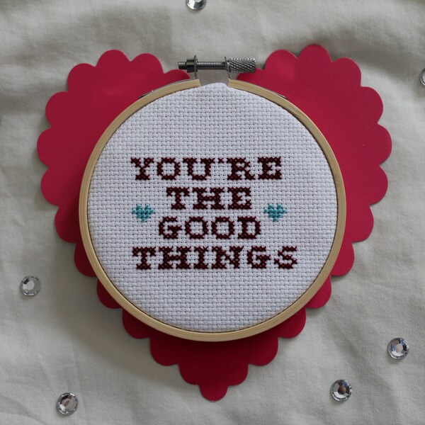 You're The Good Things/Modest Mouse/Rock and Roll Cross Stitch/Valentines Day/4" Embroidery Hoop