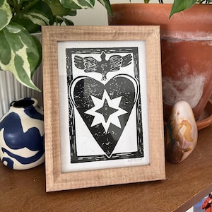 Original &quot;Sacred Heart&quot; Linocut Print, 5x7
