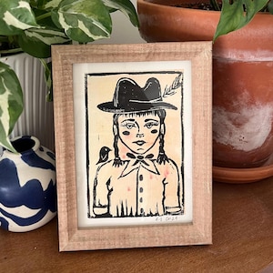 Original &quot;Cowgirl&quot; Linocut Print, 5x7
