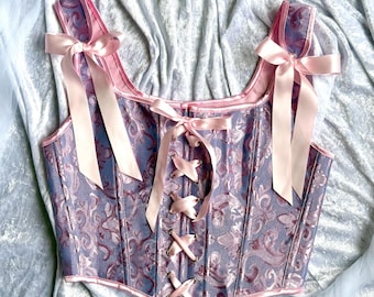 Vintage Corset Top for women pink floral Corset