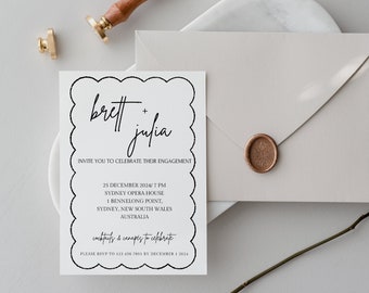 Printable Modern Engagement Invitation Template, Editable Wavy Party Invite