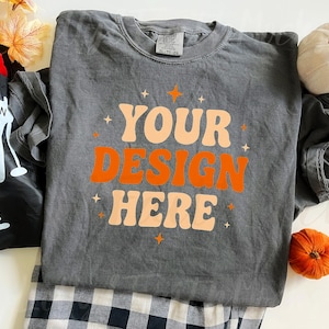 Maqueta de camiseta Comfort Colors 1717 Pepper, maqueta de camiseta Comfort Colors, maqueta de camiseta plana, maqueta de Halloween, maqueta de camiseta de otoño, maqueta plana