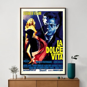 Locandina del film La Dolce Vita, opera d'arte cinematografica unica, stampa artistica su tela pregiata, regalo perfetto per gli appassionati di cinema, decorazione per la casa