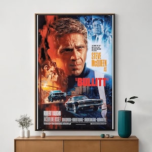 Póster de la película Bullitt, arte cinematográfico único, impresión artística en lienzo, regalo perfecto para cinéfilos, decoración del hogar.