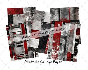 Papiers pour collage rouge et noir | Papier de scrapbooking | Articles de projet de revue | Documents imprimables téléchargeables | Papiers numériques | Fichiers numériques