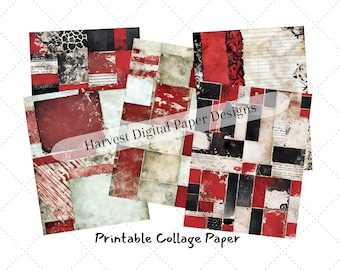 Papiers pour collage rouge et noir | Papier de scrapbooking | Articles de projet de revue | Documents imprimables téléchargeables | Papiers numériques | Fichiers numériques