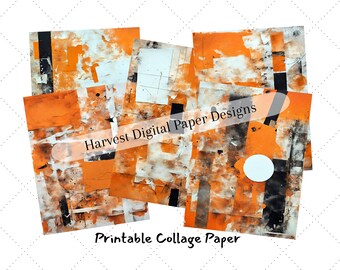 Papiers pour collage orange coloré | Papier de scrapbooking | Articles de projet de revue | Documents imprimables téléchargeables | Papiers numériques | Fichiers numériques