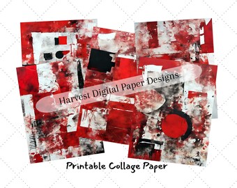 Papiers pour collage rouge et noir | Papier de scrapbooking | Articles de projet de revue | Documents imprimables téléchargeables | Papiers numériques | Fichiers numériques