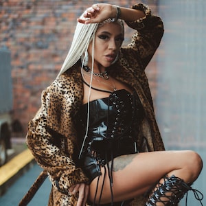 Faux fur trench coat - hellrider - Leopard furry coat - animal print jacket - Techno lovers - Rave - Undergroud party - festival coat