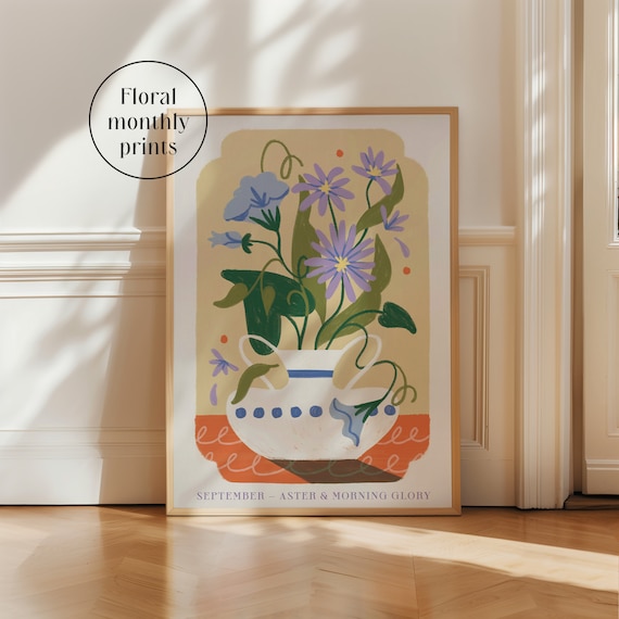September Flower Art Print | Aster & Morning Glory | Meaningful Gift | Birth Month | Anniversary Gift