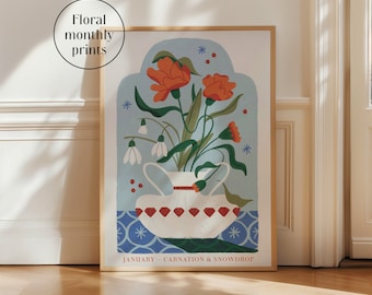 January Flower Art Print | Carnation | Meaningful Gift | Birth Month Gift | Anniversary Gift
