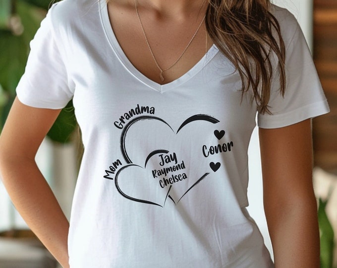 Custom Family Hearts Shirt, Personalized Family Gift, Custom Family Tree of Hearts, Custom names t shirt, Custom Mothers Day Gift, V neck