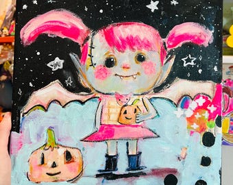 Lil Vampire girl - 12x12 original painting on canvas