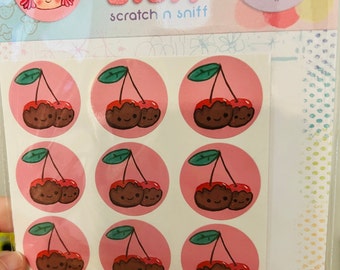 Chocolate Cherry - sticker pack 24 SCRATCH and Sniff stickers 1.25"