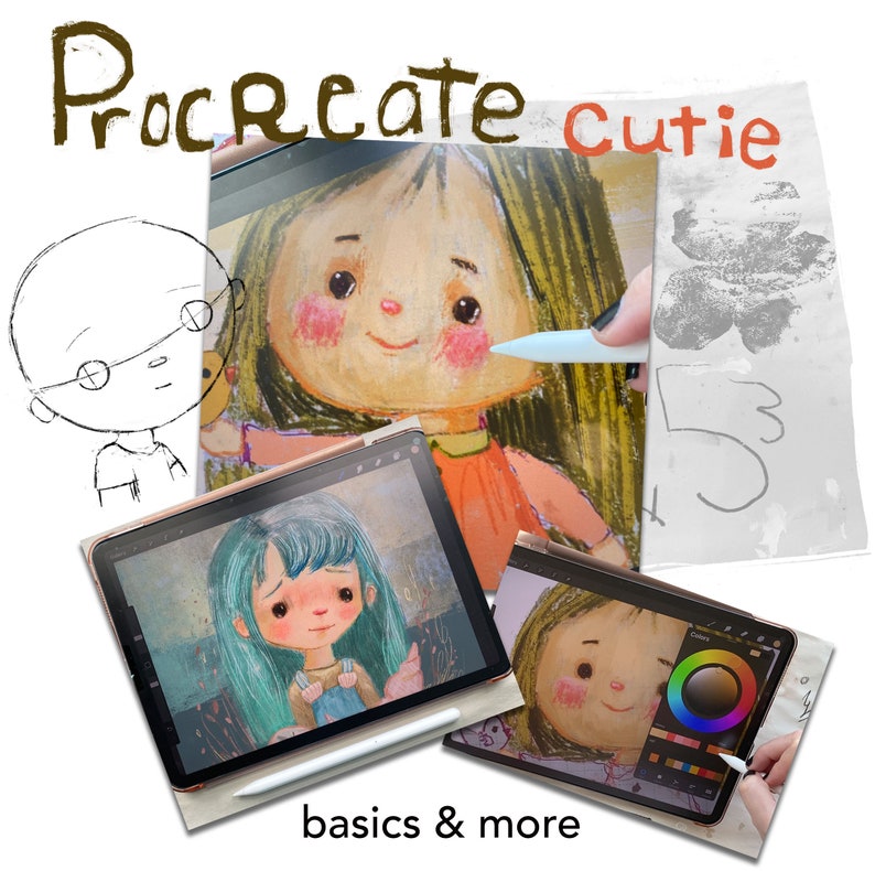 May include: A digital illustration tutorial on how to draw a cute cartoon character using the Procreate app. The tutorial includes a step-by-step guide on how to draw the character's face, hair, and clothing. The tutorial also includes tips on how to use the Procreate app's tools and features.