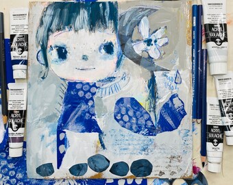 Indigo Moon Flower - original 8x10&quot; painting