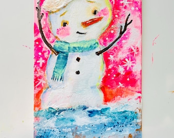 Let it Snow.Man - original 12x6" painting