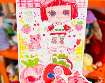 Strawberry cutie - matte vinyl sticker set