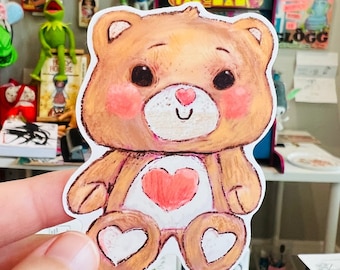 Tender Heart Care Bear - 3" vinyl sticker