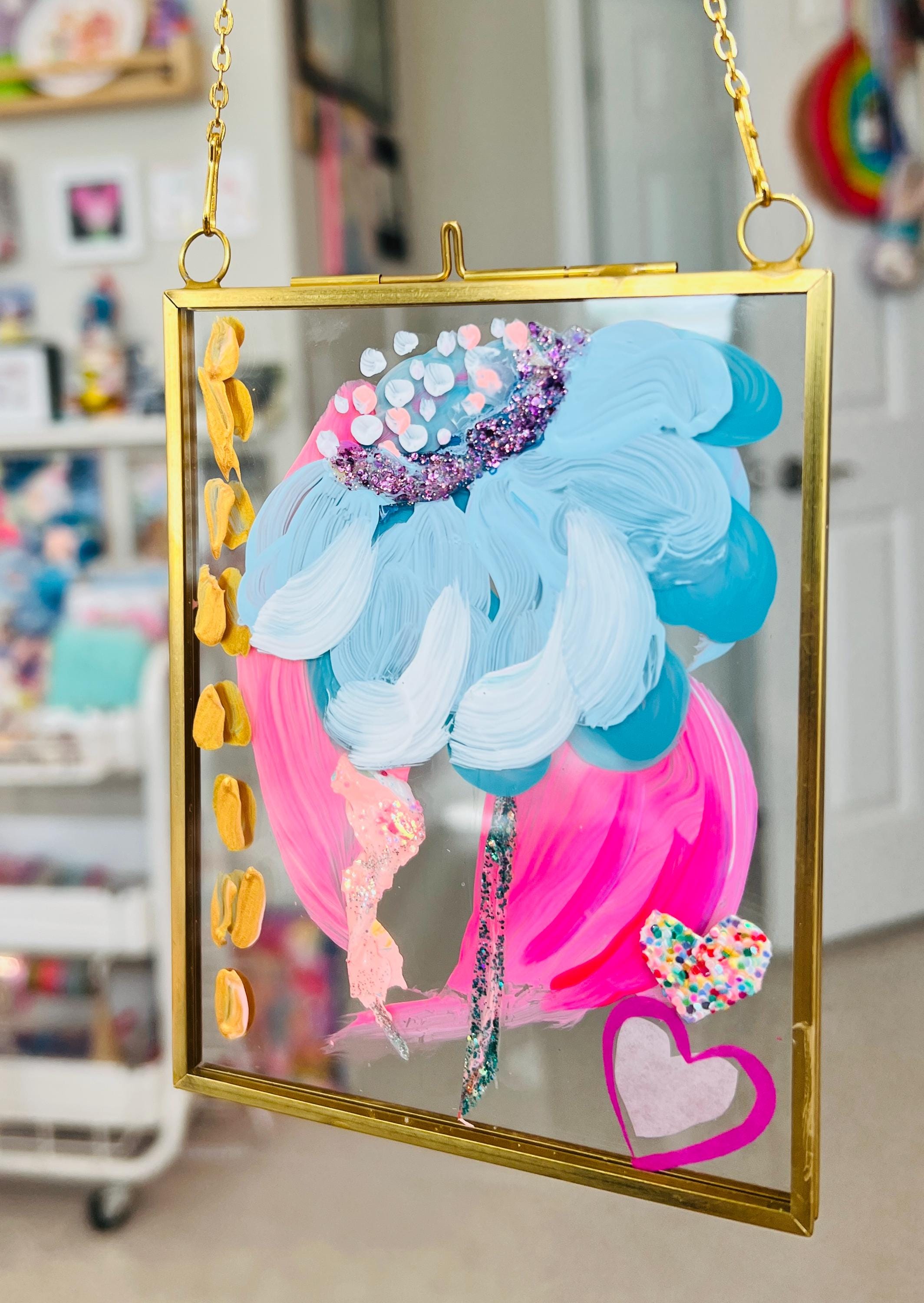 Big Blue - rectangle glass gold frame original
