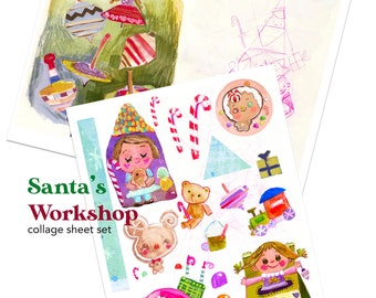 Santa's Workshop collage sheet set of 2 - by Mindy Lacefield