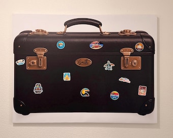 Personalized Vintage Luggage Canvas Wall Art – Custom Name Travel Decor – Black Suitcase Canvas