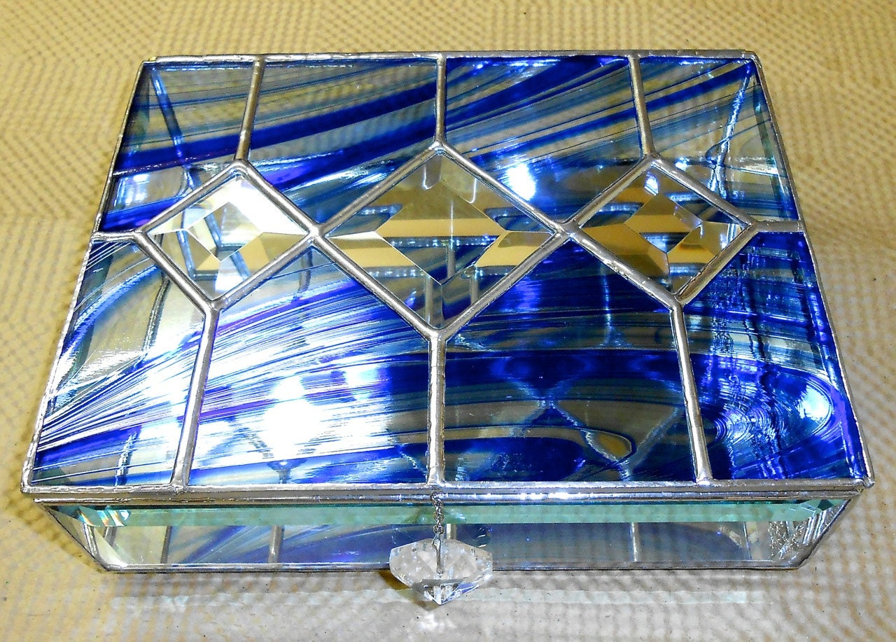 Stained Glass Jewelry Box with Blue Baroque Glass Etsy