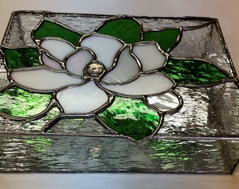 STAINED GLASS Jewelry BOX Magnolia