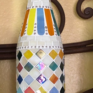 Mosaic Bottle Art in Fiesta Colors OOAK