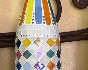 Mosaic Bottle Art in Fiesta Colors OOAK