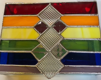 RAINBOW Striped Stained Glass Jewelry or Memento Box