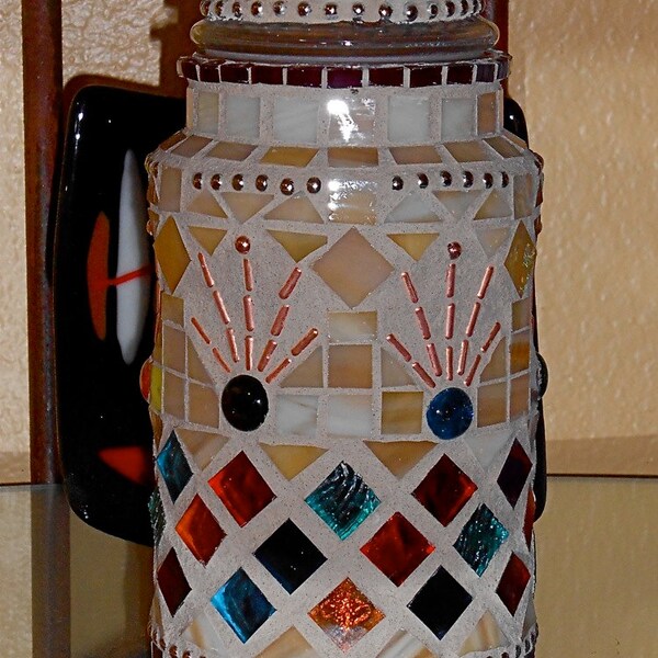 Gerecycled mozaïek pot met deksel