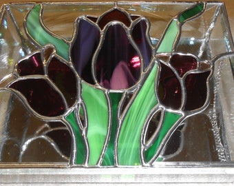 STAINED GLASS Jewelry BOX Tulip Time