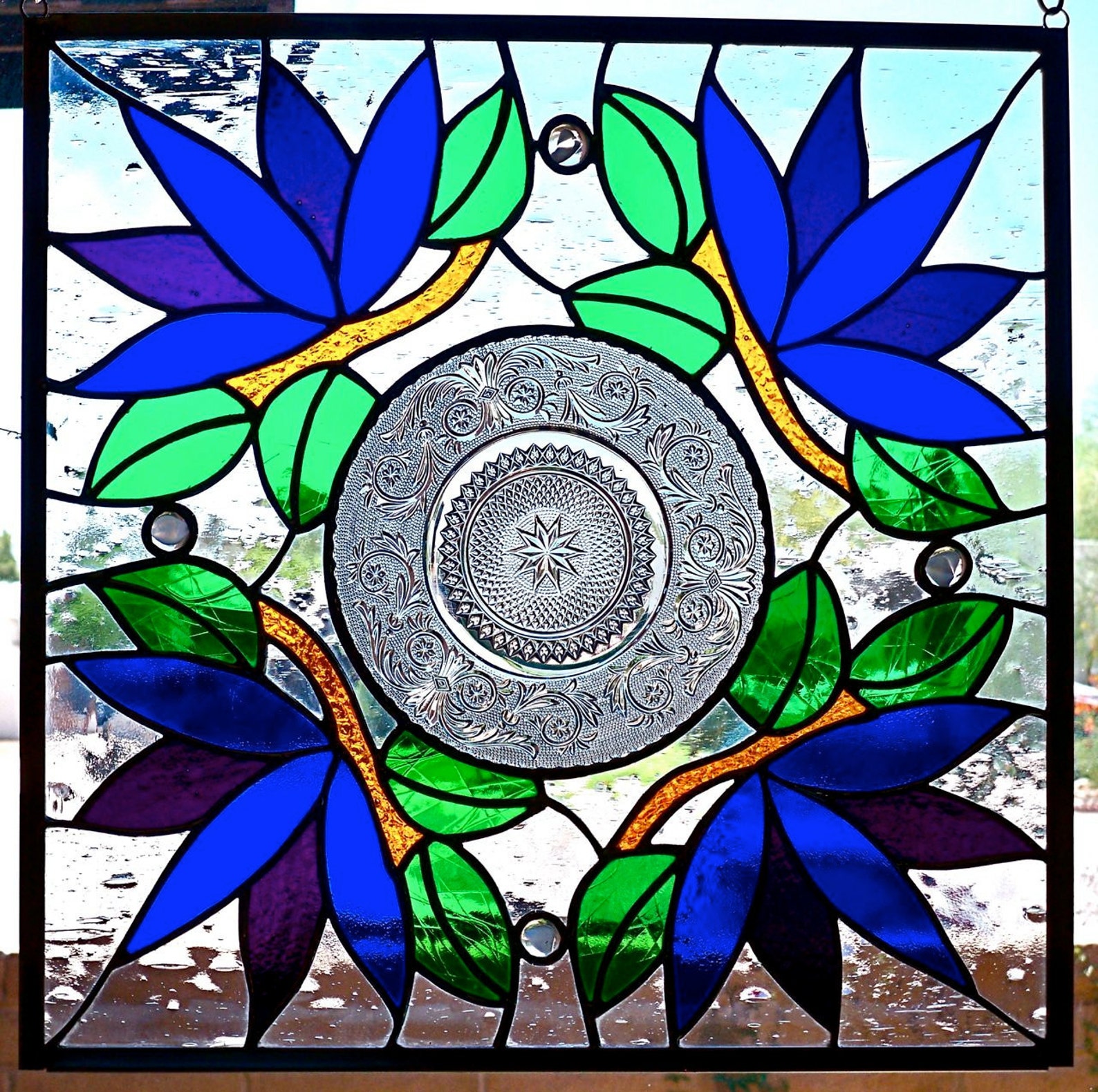 Vintage Plate Stained Glass Panel Etsy