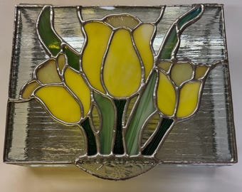 STAINED GLASS Jewelry BOX Tulip Time