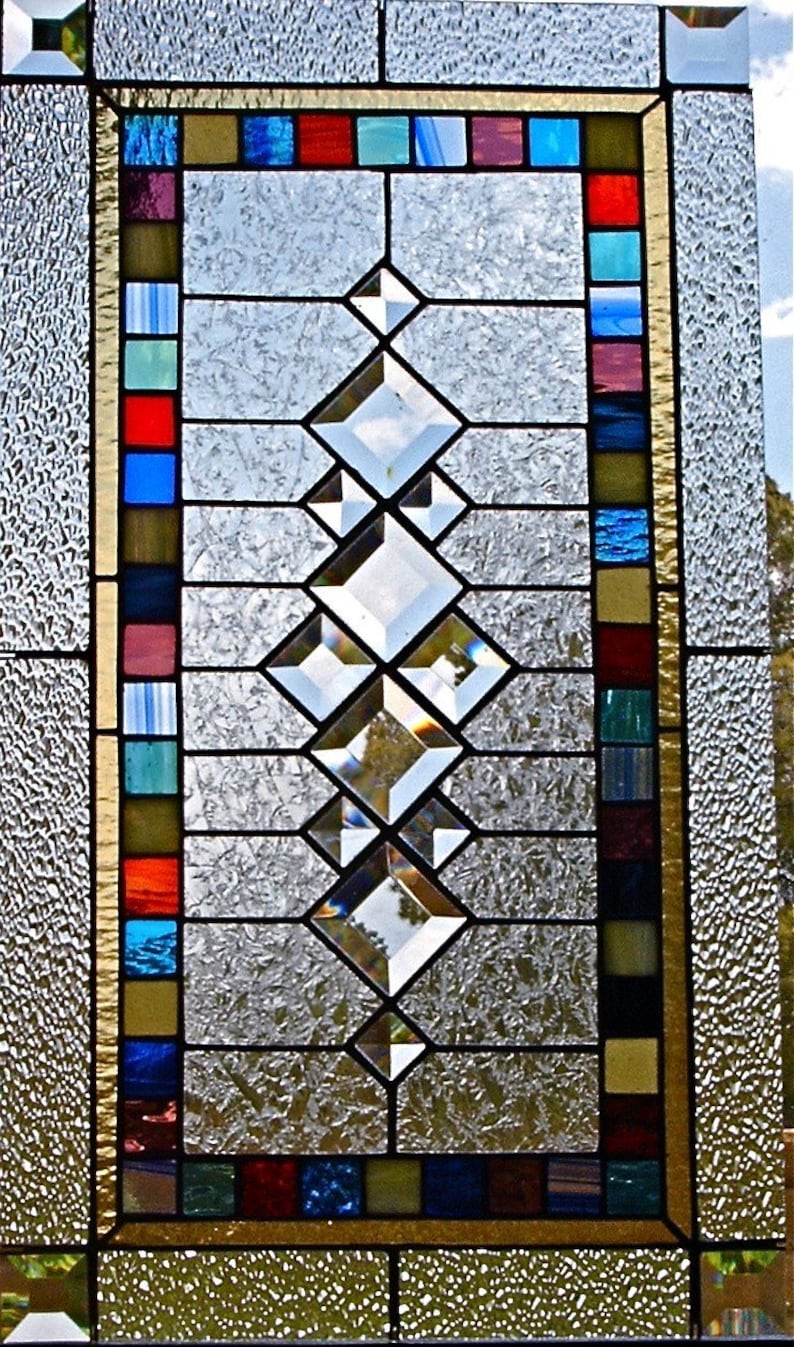 Stained Glass Window Panel, Retro Squares, Custom-made-to-Order image 1