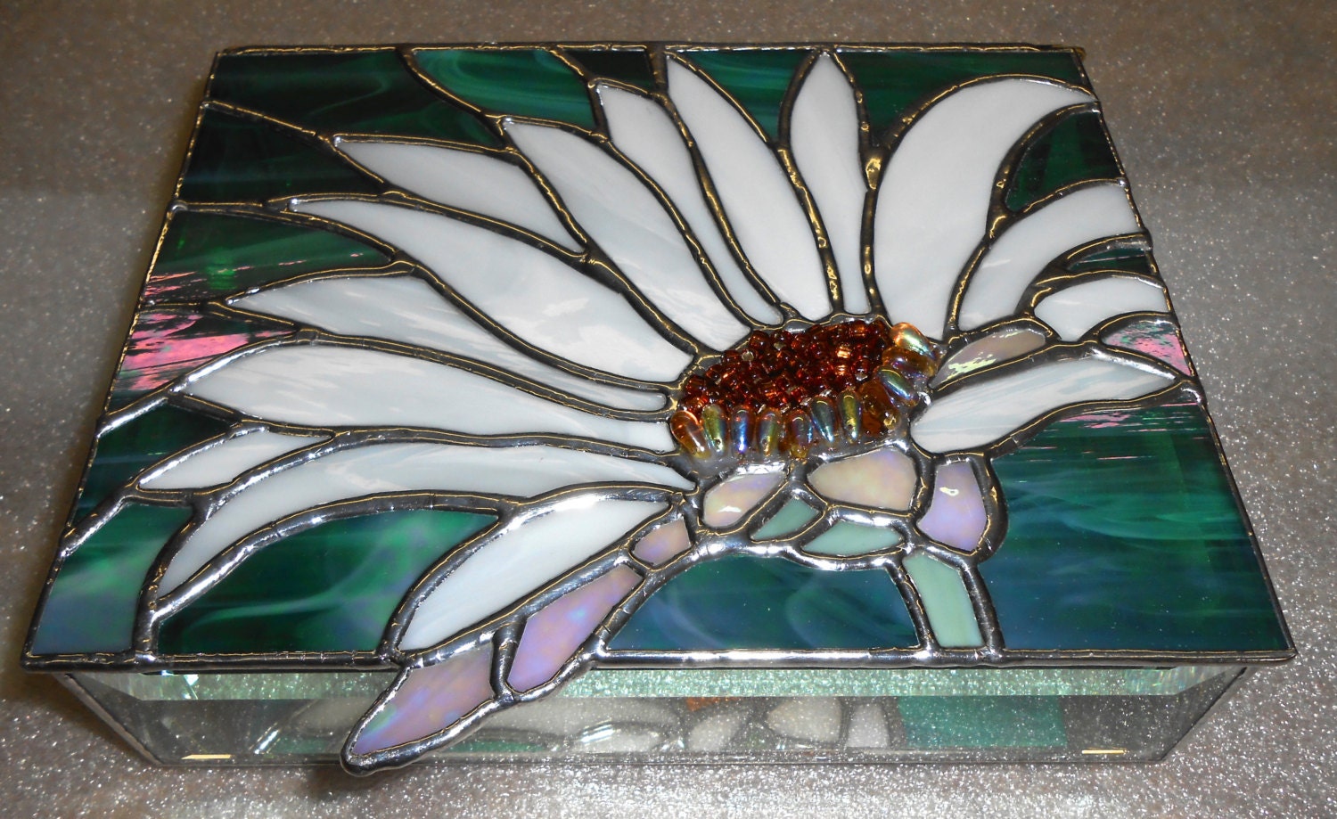Stained Glass Jewelry Box WHITE DAISY Etsy