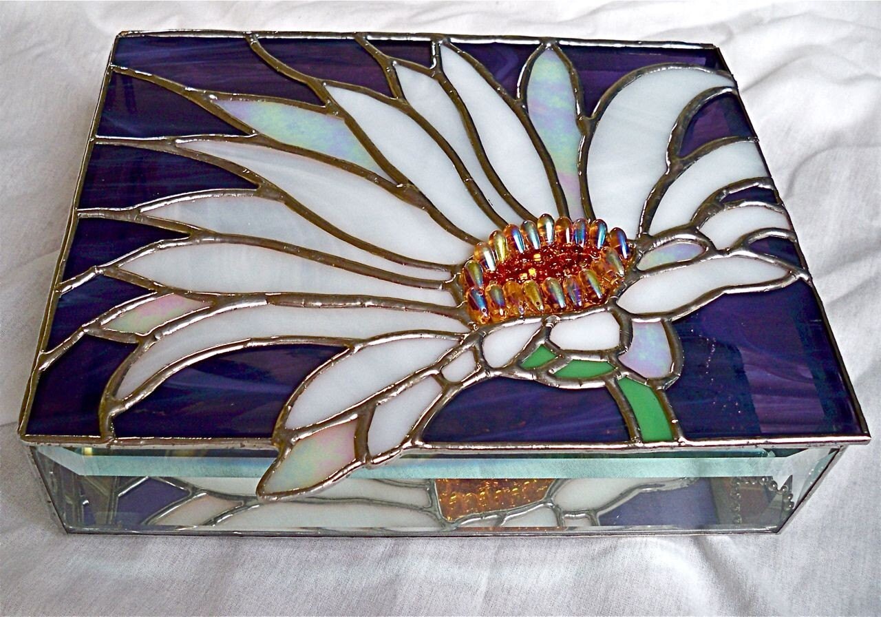 Stained Glass Jewelry Box WHITE DAISY Etsy