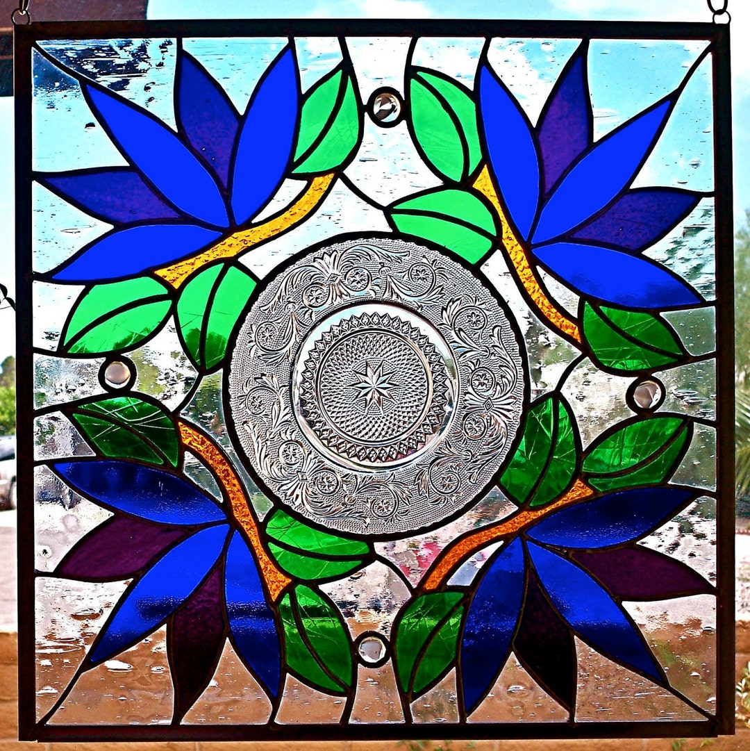 Vintage Plate Stained Glass Panel Etsy