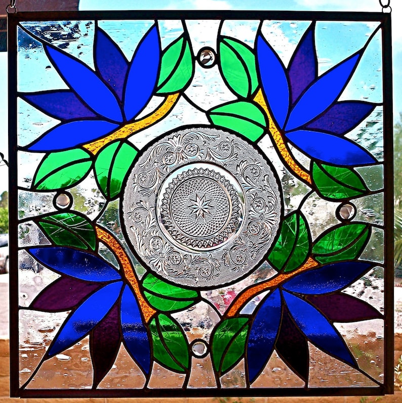 Vintage Plate Stained Glass Panel Etsy
