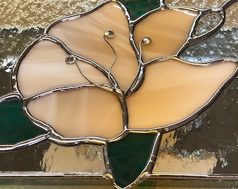 Pink Champagne Stained Glass Jewelry Box Hibiscus