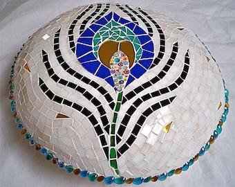 Stained Glass Mosaic Pillow with Peacock Feather Design