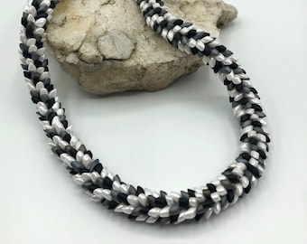 White Black Gray Kumihimo Beaded Necklace - Glass Seed Beads - braided - 17" - 18" - 20" adjustable